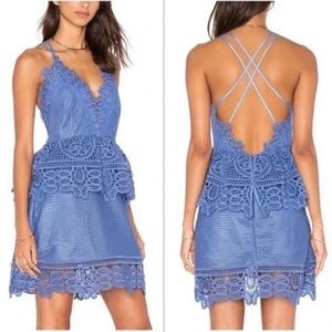 Self Portrait Guipure Lace Peplum Mini Dress 6 Cornflower Blue